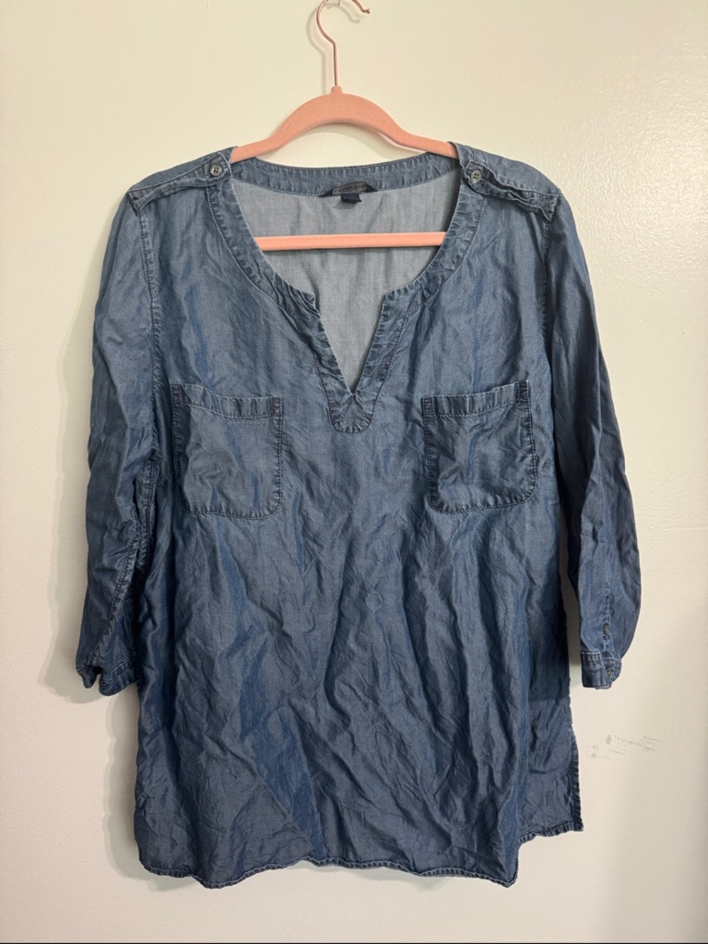 Land's End Chambray V-Neck Tunic Top